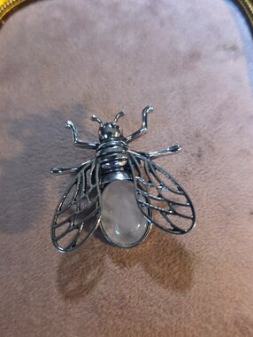 Silver Bee Decorative Accent with Rose Quartz Stone